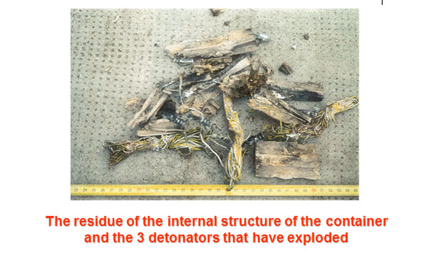the residual of the internal structure of the container after the explosion