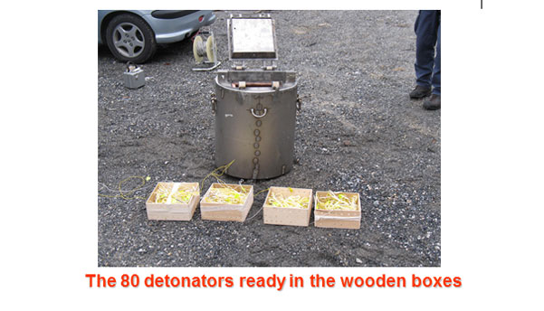The 80 detonators ready in wooden box