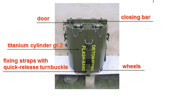 VAS/8 door - closing bar - titanium cylinder gr.2 - fixing straps with quick release turnbuckle - wheels